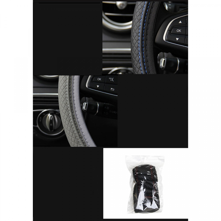 Vỏ bọc vô lăng ô tô may đường chỉ đôi nổi bật lỗ kim thoáng khí viền chun co giãn phù hợp hầu hết các loại xe có kích thước tay lái 33-38 cm