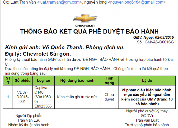 Cap2014 mới bị nứt kính chắn gió trước ngay chiều 30tết.