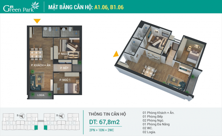 Chung Cư Phương Đông Green Park - 1,3 tỷ/ căn 2 ngủ