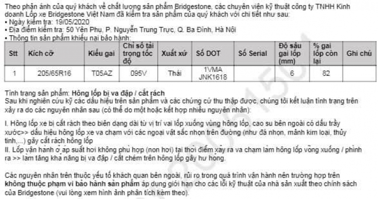 Có hay không cái gọi là bảo hành lốp của hãng Bridgestone???