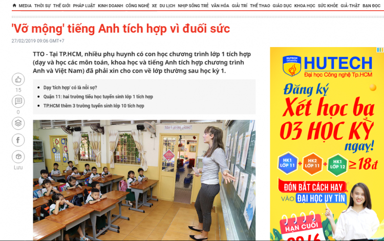 Xin hỏi các anh chọn chương trình học cho con vào lớp 1