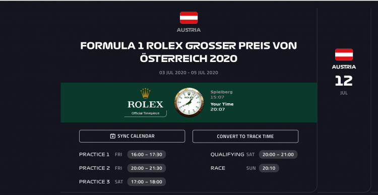 Formula 1 Rolex Grosser Preis Von Österreich 2020