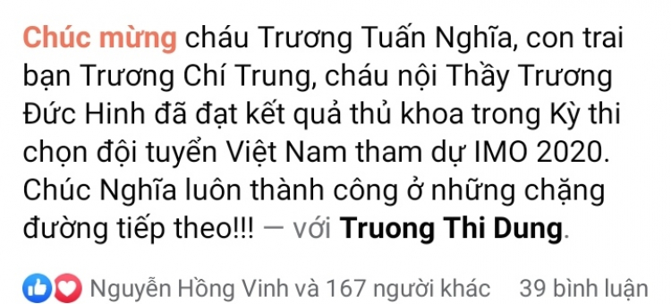 Danh sách 6 học sinh Việt Nam dự thi IMO 2020. Danh sách 6 học sinh Việt Nam dự thi IMO 2020.