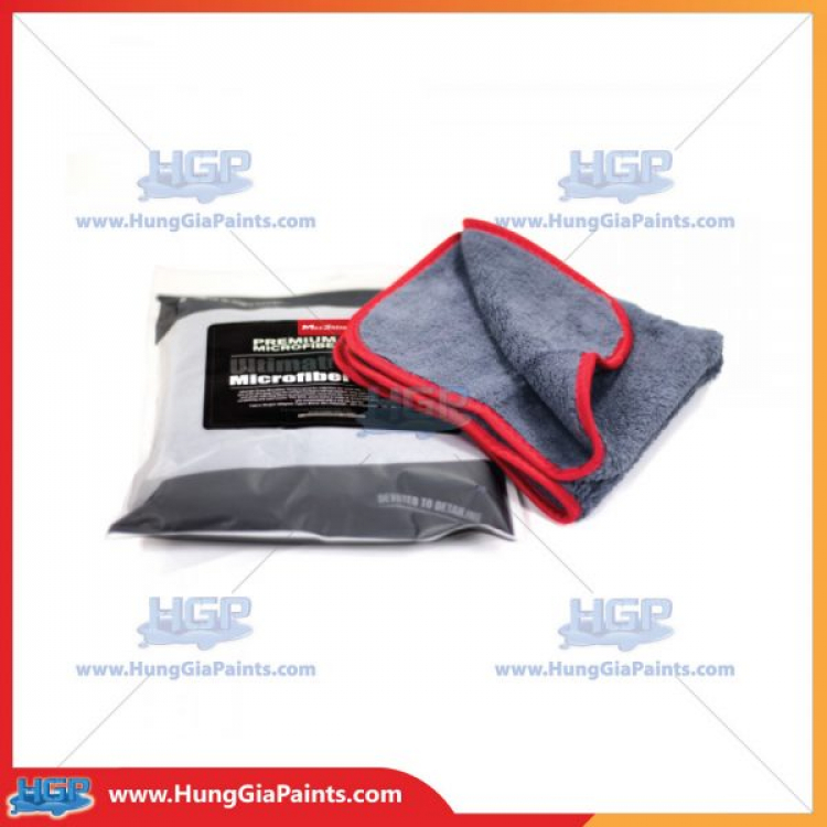 Chăm sóc xe hơi với Khăn lau xe ô tô loại sợi Microfiber - Lau khô bề mặt màu xám viền đỏ - Drying Microfiber Towel