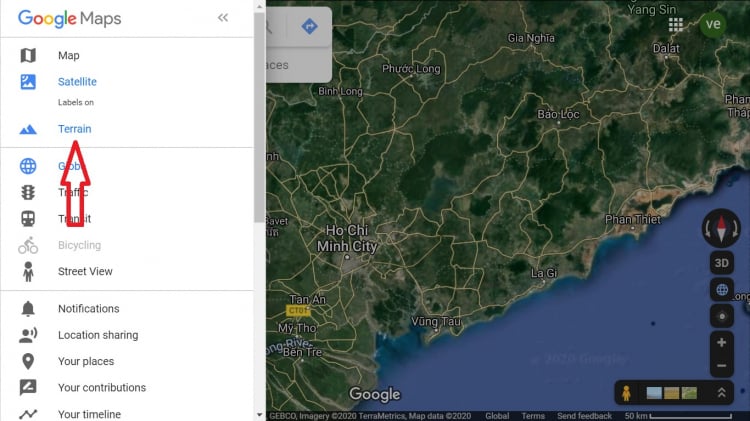 Bản đồ cao độ các vùng ở Sài Gòn, nhấn phát hiện độ cao so với mực nước biển?