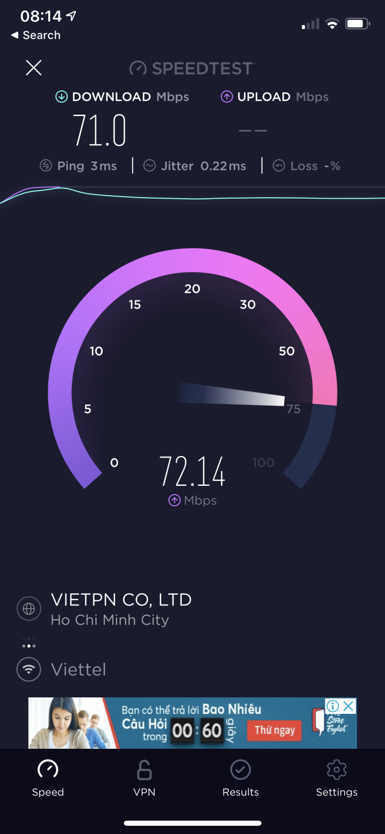 Internet Viettel dạo này tốt quá các anh nhẩy. Internet Viettel dạo này tốt quá các anh nhẩy.