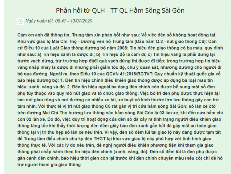 Thắc mắc về đèn đếm giây phía hầm Thủ Thiêm bị off