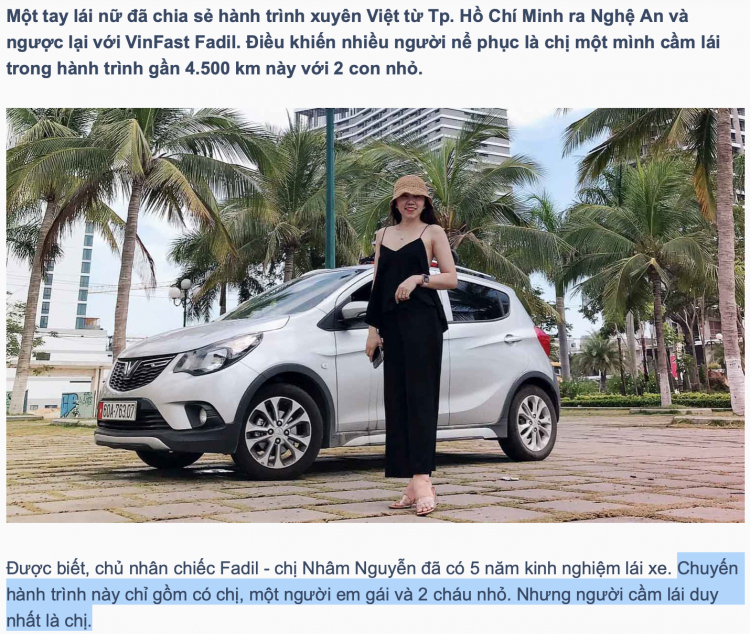 Tay lái nữ một mình cầm lái xuyên Việt gần 4.500 km bằng VinFast Fadil Tay lái nữ một mình cầm lái xuyên Việt gần 4.500 km bằng VinFast Fadil