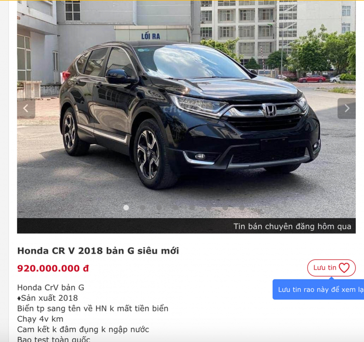 Honda CR-V có giữ giá trong phân khúc CUV 5 và 5+2 tại Việt Nam?