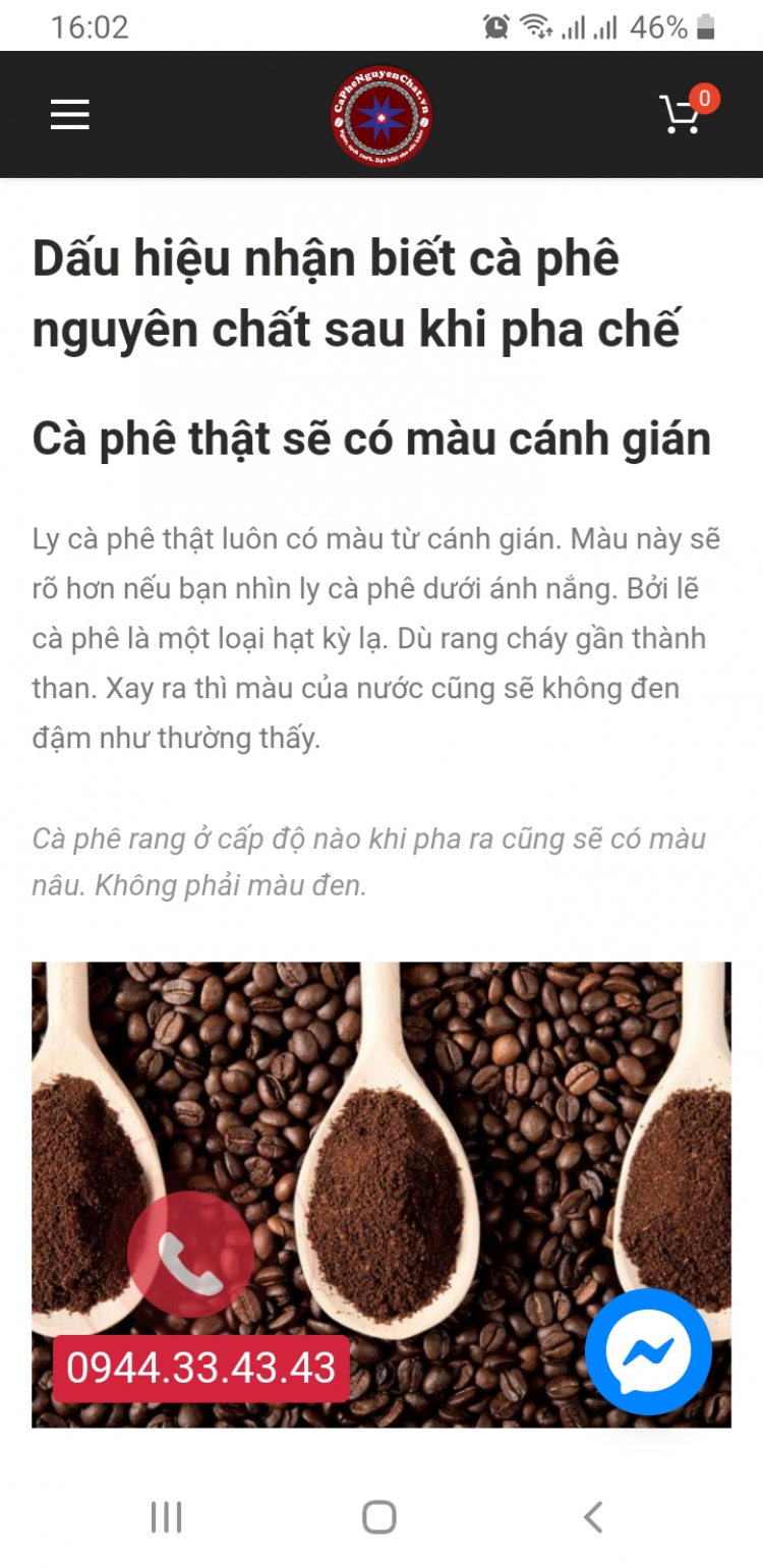 Mua cà phê hạt không tẩm hương, hóa