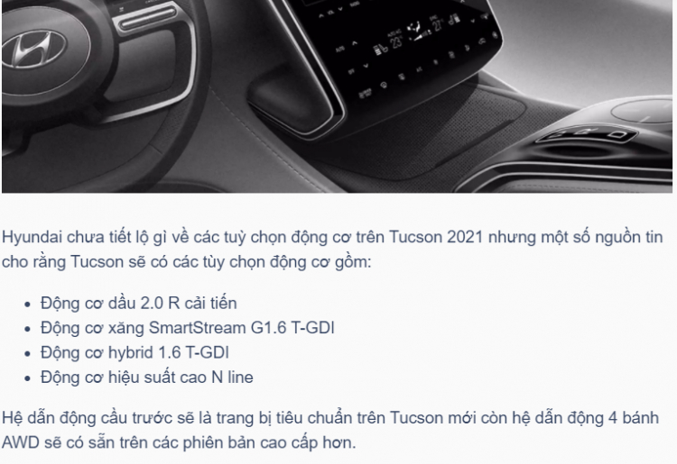 Hyundai Tucson 2021 hé lộ nội thất cực hiện đại