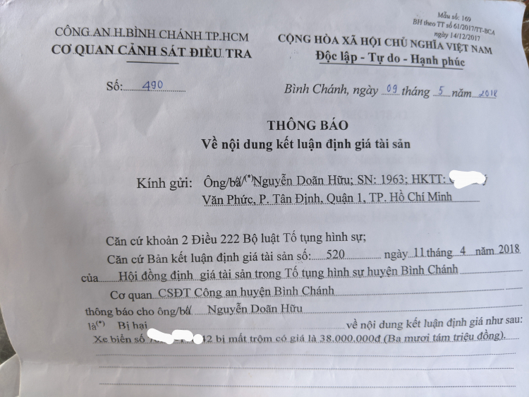 Hành trình gian nan 2 tháng đòi lại xe máy liên quan vụ mất trộm Hành trình gian nan 2 tháng đòi lại xe máy liên quan vụ mất trộm