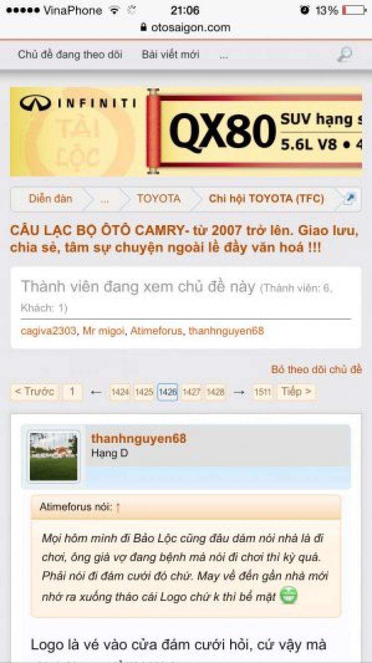 Câu Lạc Bô Camry (Đời 2007 trở lên) - Giao lưu, chia sẻ, tâm sự chuyện ngoài lề đầy văn hoá!!! Câu Lạc Bô Camry (Đời 2007 trở lên) - Giao lưu, chia sẻ, tâm sự chuyện ngoài lề đầy văn hoá!!!