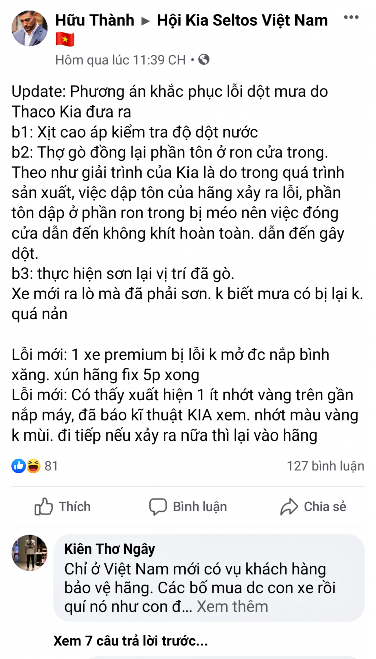 Người dùng phản ảnh Kia Seltos dột nước khi đi mưa