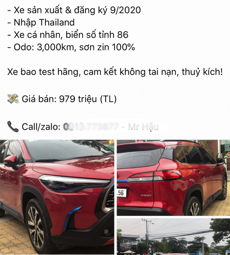 Toyota Corolla Cross Hybrid đầu tiên lên sàn xe cũ tại Việt Nam: odo 3.000 km, rao bán 979 triệu đồng