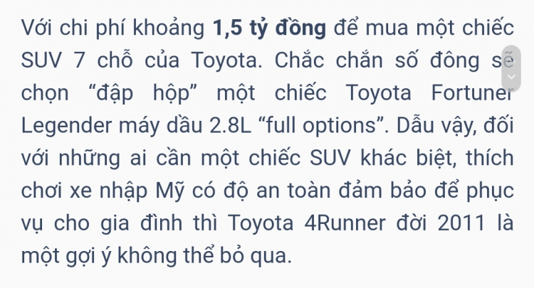 Gần 10 năm sử dụng, Toyota 4Runner cũ vẫn có giá bán lại ngang Fortuner Legender mới