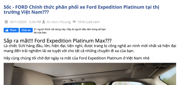 SUV 7 chỗ cỡ lớn Ford Expedition 2020 sắp bán chính hãng tại Việt Nam?