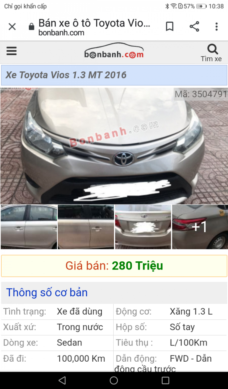 Chính chủ cần bán xe Toyota Vios 2016