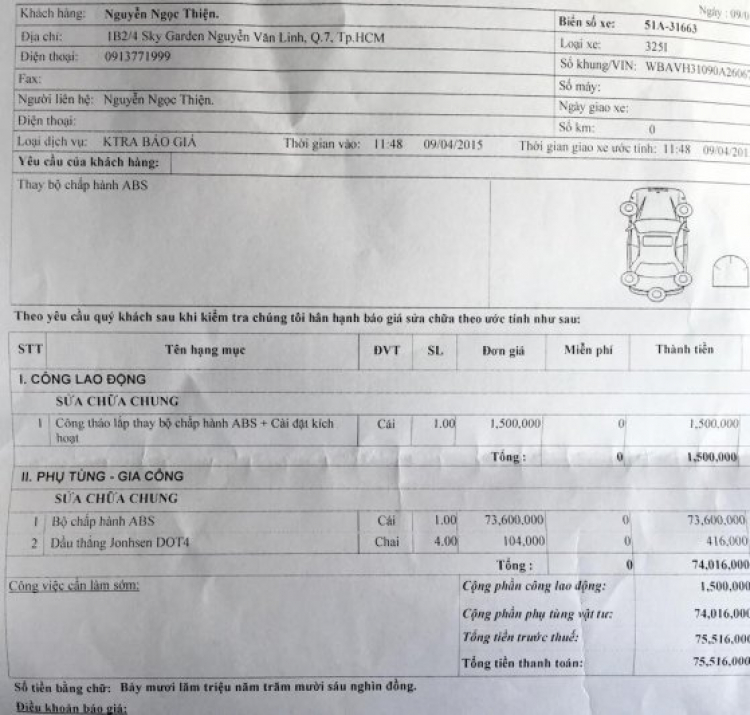 Xin trợ giúp lỗi cảnh báo ABS trên xe BMW 325i