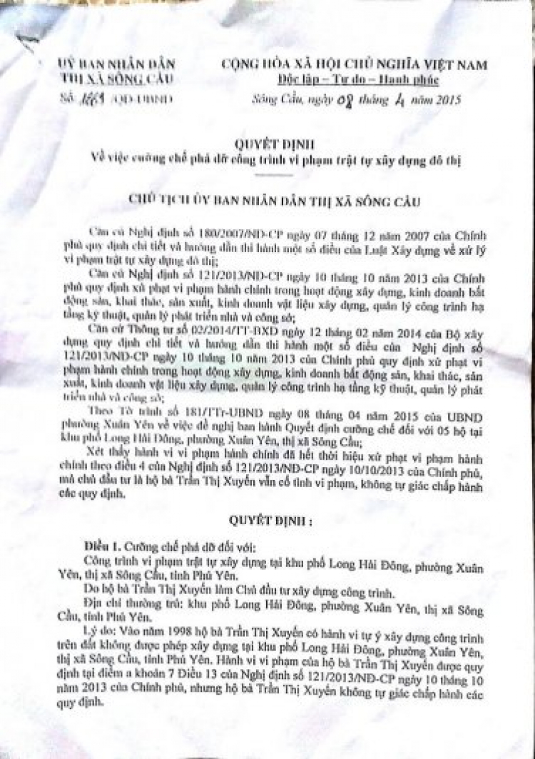 TX Sông Cầu - Phú Yên cướp đất của 06 hộ dân - Dự án QL1A - Bác Thăng ơi - Hãy làm đúng lương tâm