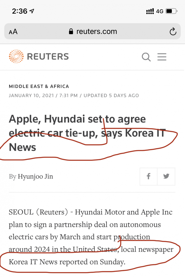 Rộ tin đồn Hyundai sẽ sản xuất xe cho Apple