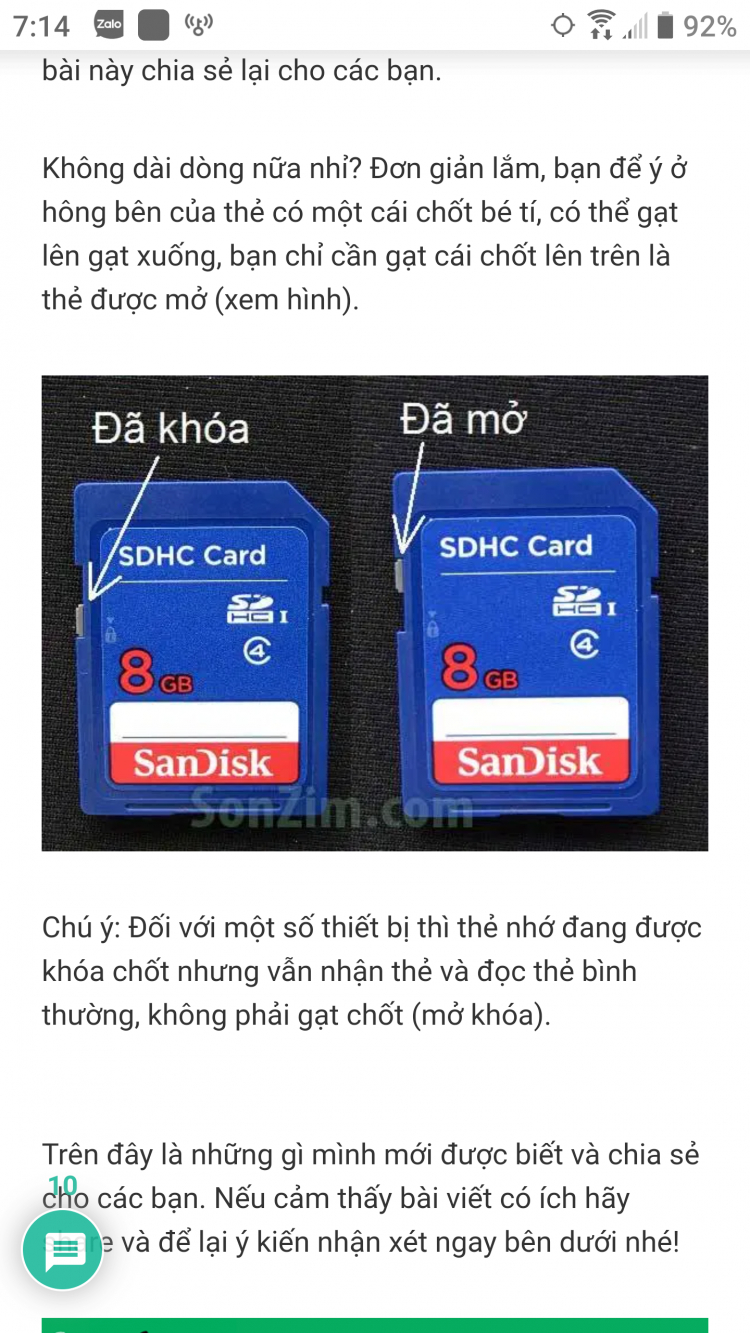 Lỗi "The disk is write protected" thẻ SD