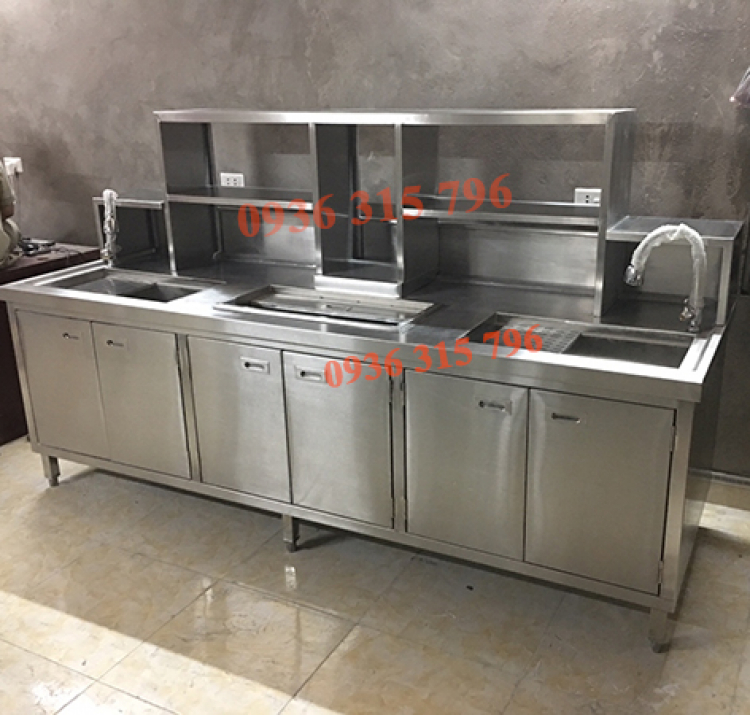 Thiết kế bàn kệ tủ quầy bar pha chế trà sữa inox