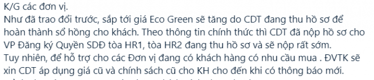 Eco Green Saigon Quận 7 - Phần 4: Giỏ hàng CĐT - Giá và chính sách ưu đãi