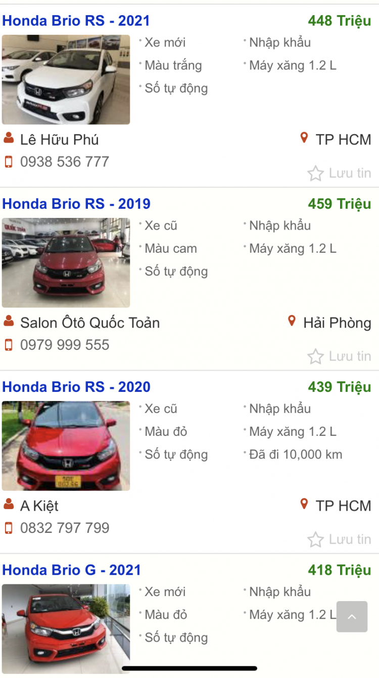 Tìm mua Honda Brio lướt