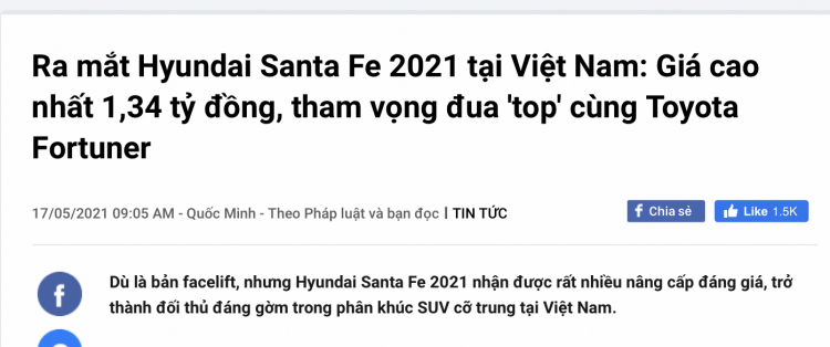 Giá lăn bánh Hyundai Santa Fe 2021 cao hay thấp khi so với Kia Sorento, Toyota Fortuner, Ford Everest?