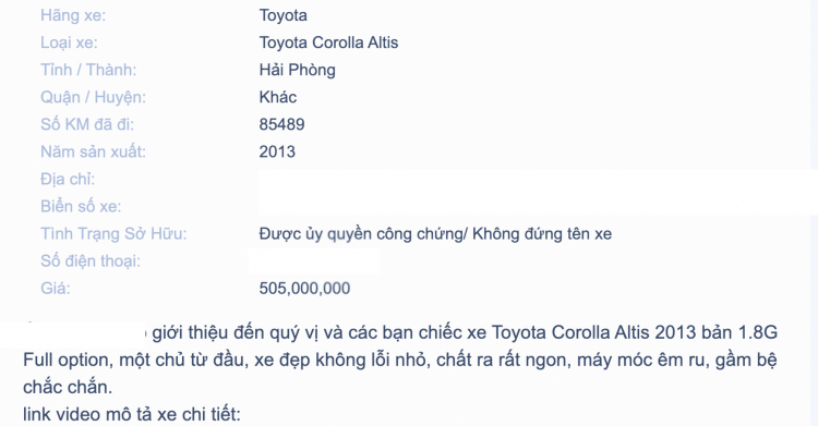 Sau gần 10 năm, Toyota Corolla Altis 1.8G vẫn có giá bán lại hơn 500 triệu đồng