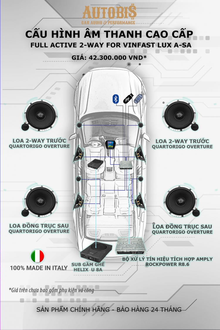 Vinfast Lux A nâng cấp bộ loa Quartorigo - Made In Italy