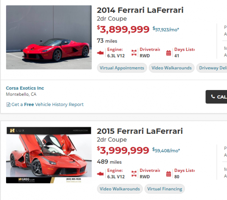 Sau 6 năm, siêu xe LaFerrari được rao bán với giá hơn 4 triệu USD, cao gấp 3 giá ban đầu