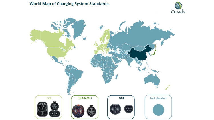 Bản đồ hệ thống sạc tiêu chuẩn được sử dụng trên toàn cầu