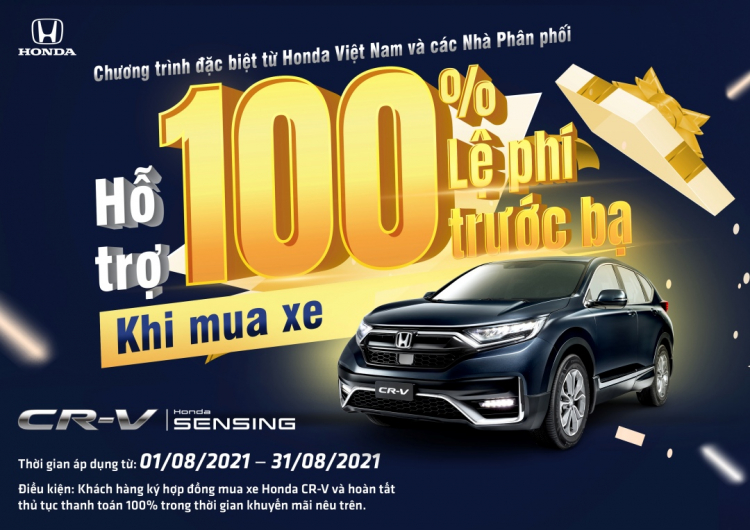 Nhận ngay ưu đãi 100% lệ phí trước bạ khi mua Honda CR-V  trong tháng 8 năm 2021