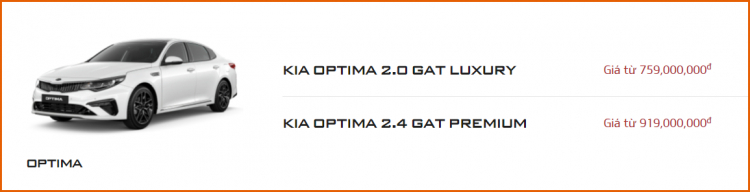 Giá xe Kia OPTIMA 2020