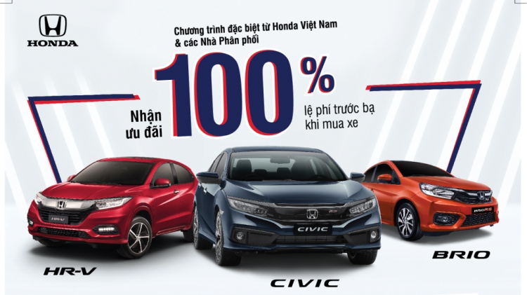 Honda hỗ trợ 100% lệ phí trước bạ cho khách hàng mua xe Civic, HR-V và Brio trong tháng 11