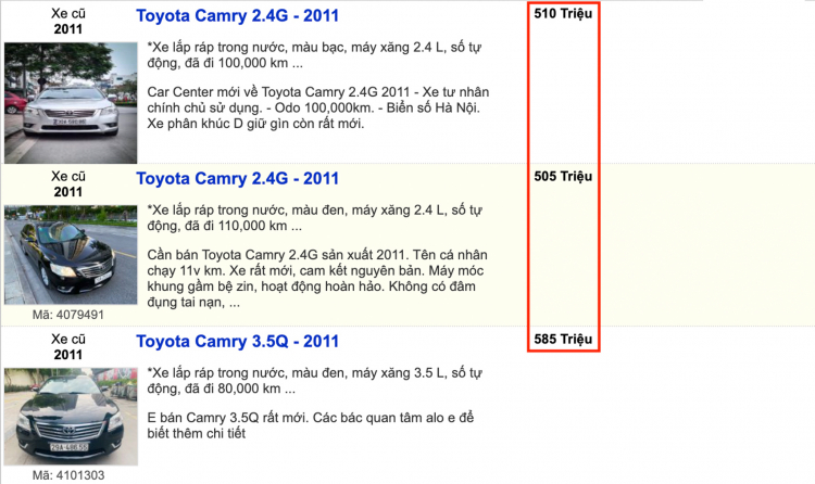 Toyota Camry Việt 10 năm tuổi, lựa chọn sedan hạng D giá dễ chịu cho gia đình