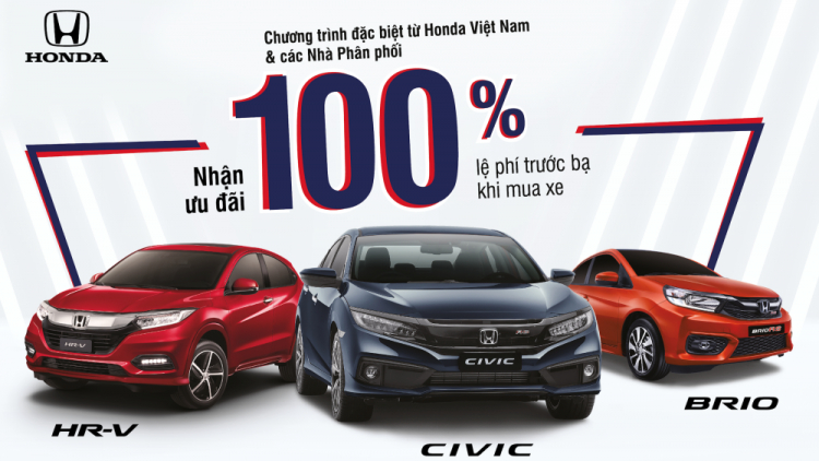 Mua xe Honda Civic, HR-V và Brio, nhận hỗ trợ 100% phí trước bạ trong tháng 1/2022