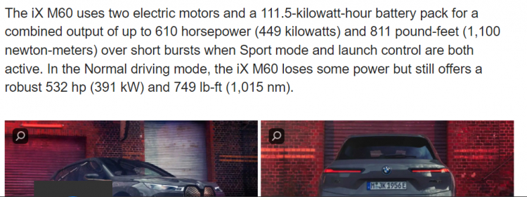 SUV chạy điện BMW iX M60 2023 công suất 610 mã lực, giá 105.100 USD
