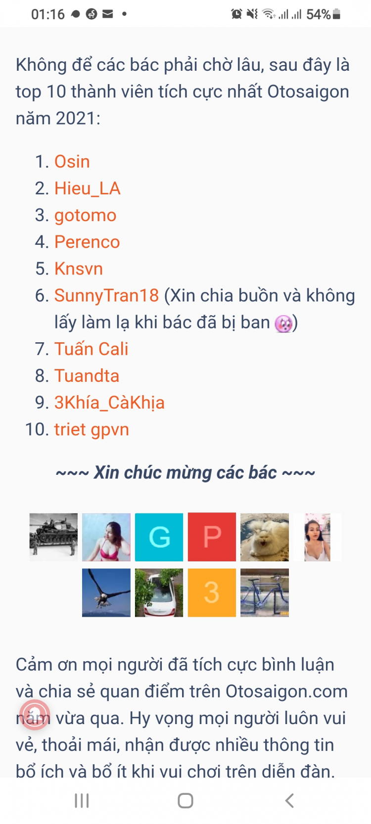 Top 10 thành viên tích cực nhất Otosaigon 2021