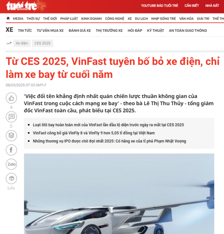 [Khó tin] VinFast dự định SX xe bay...?(!)