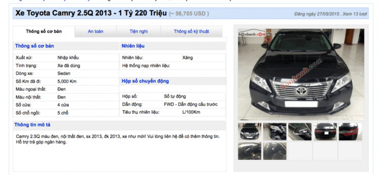 camry 2.5Q, đăng ký 01/2014, đi 15,000 km, giá...?