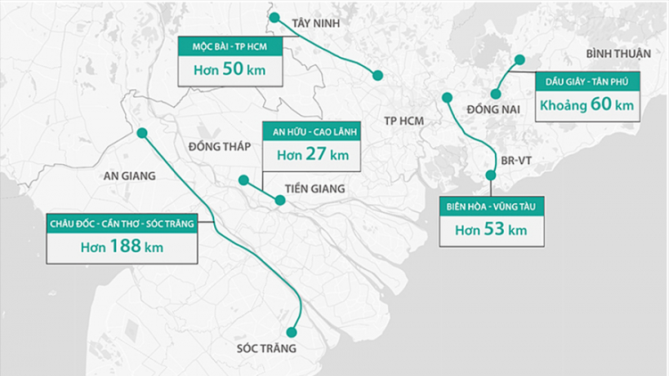 Hướng tuyến 5 dự án cao tốc ở phía Nam sắp triển khai