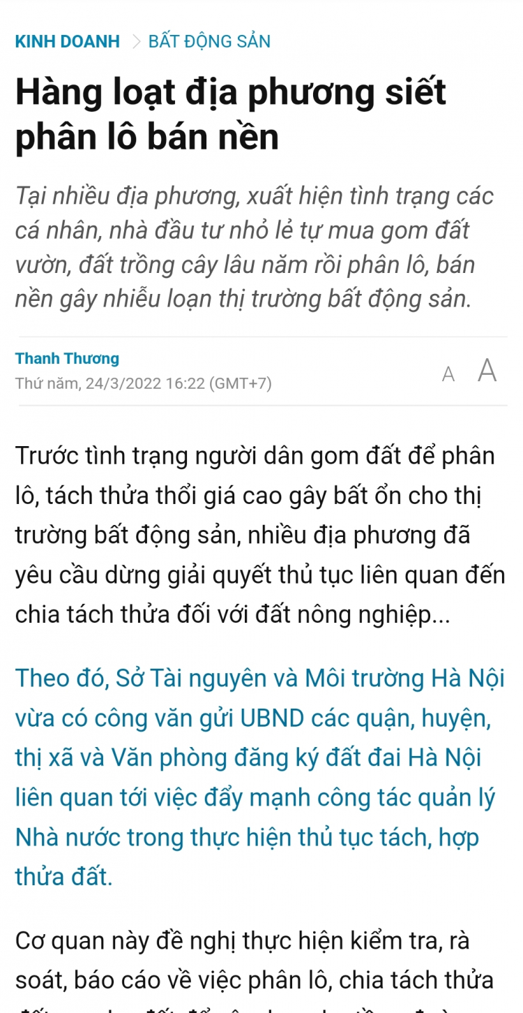 " Đề nghị cấm 'chia lô bán nền' khi sửa luật Đất đai "