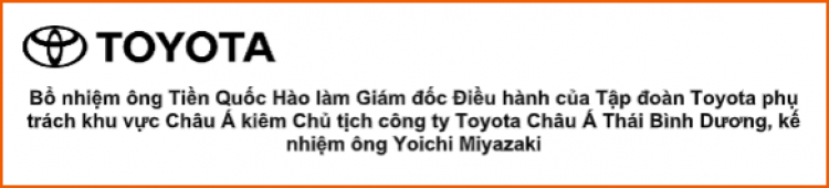 Toyota thay đổi dàn nhân sự cấp cao khu vực Châu Á - Châu Á Thái Bình Dương