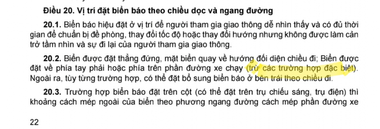 Biển báo đặt bên trái đường có hiệu lực không?