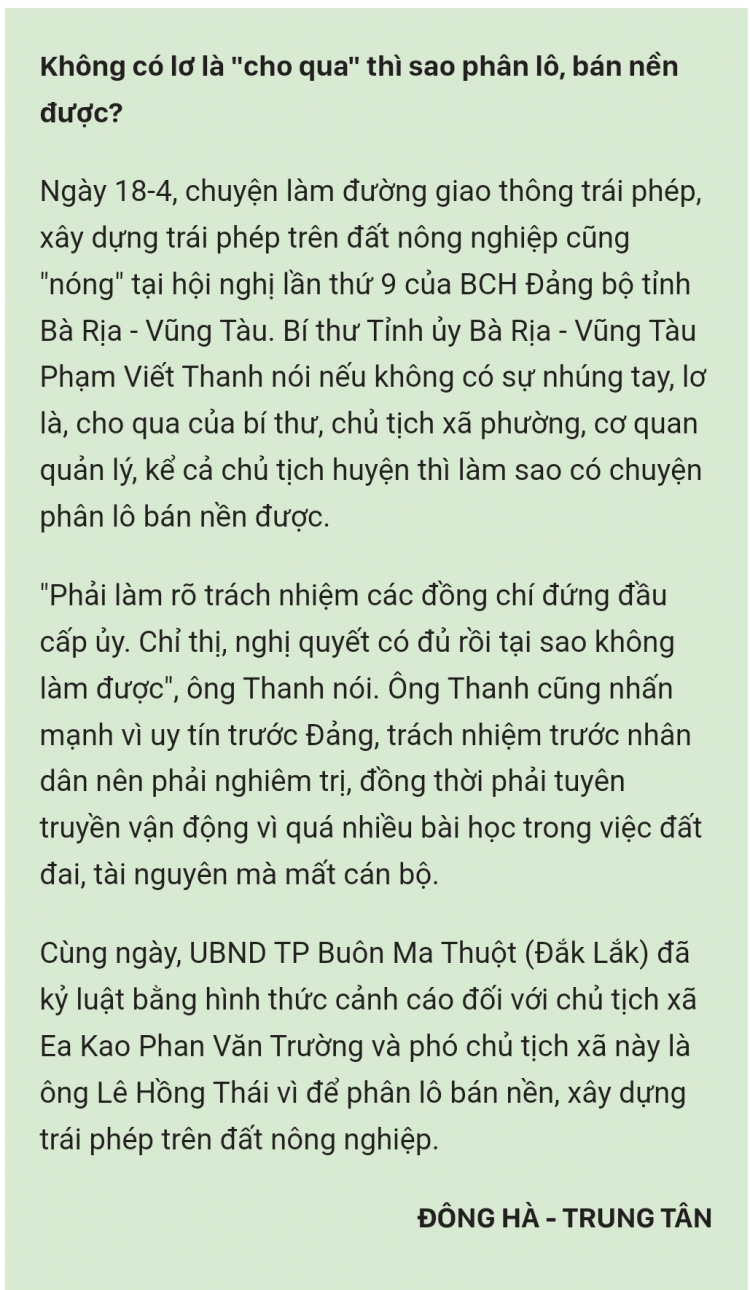 " Đề nghị cấm 'chia lô bán nền' khi sửa luật Đất đai "