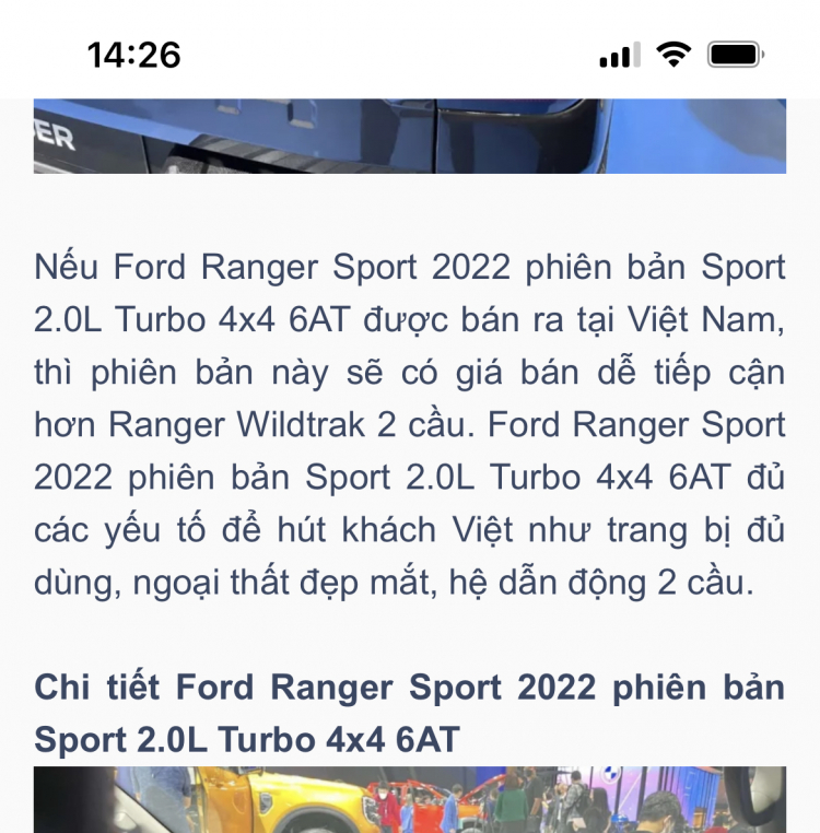 Chi tiết Ford Ranger Sport 2022 có giá 700 triệu đồng tại Thái Lan