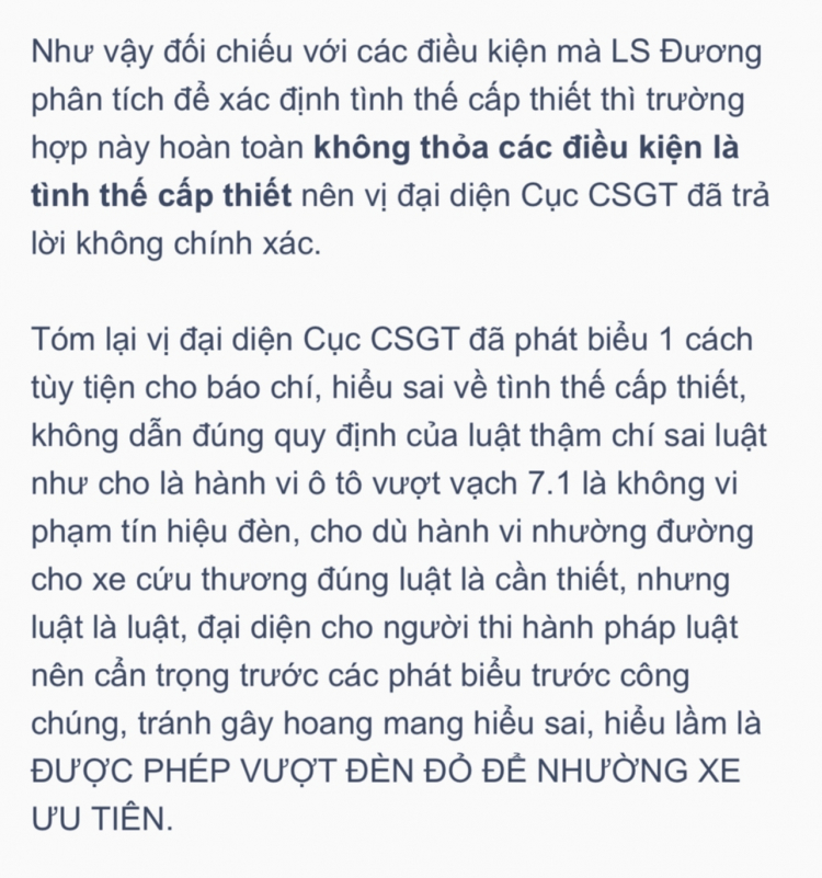 CSGT khẳng định ôtô nhường đường cho xe cứu thương dù vượt qua vạch kẻ đường trong pha đèn đỏ cũng không bị xử phạt?